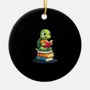 Adorable Turtle Reading Books (1) Ceramic Ornament
