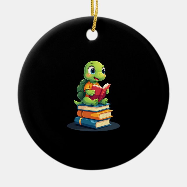 Adorable Turtle Reading Books (1) Ceramic Ornament (Front)