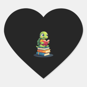 Adorable Turtle Reading Books (1) Heart Sticker