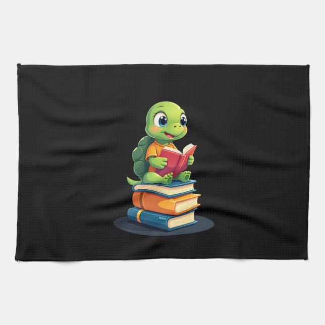 Adorable Turtle Reading Books (1) Kitchen Towel (Horizontal)