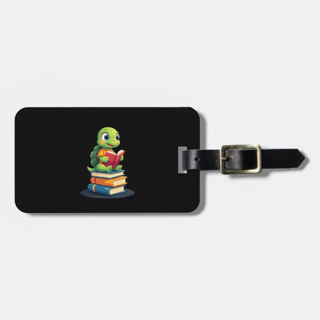 Adorable Turtle Reading Books (1) Luggage Tag (Front Horizontal)