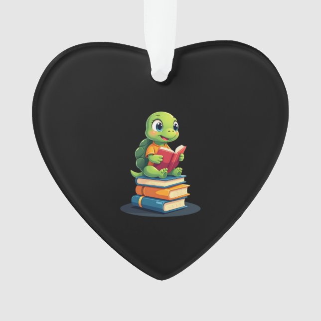 Adorable Turtle Reading Books (1) Ornament (Front)