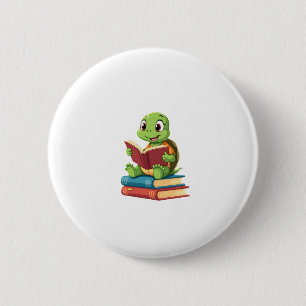 Adorable Turtle Reading Books (2) 2 Inch Round Button