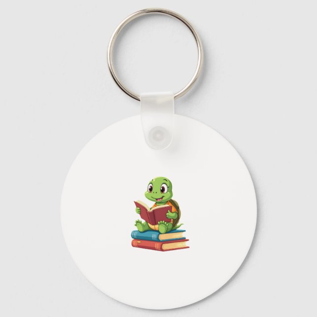 Adorable Turtle Reading Books (2) Keychain (Front)