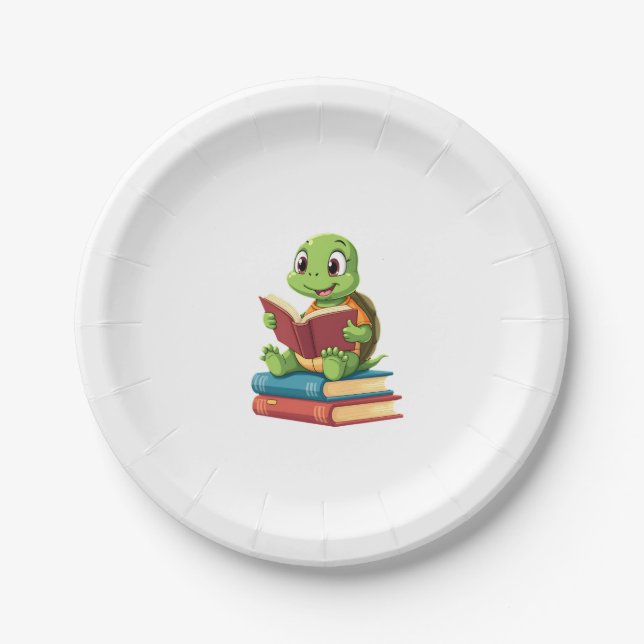 Adorable Turtle Reading Books (2) Paper Plate (Front)