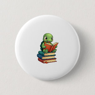 Adorable Turtle Reading Books (3) 2 Inch Round Button
