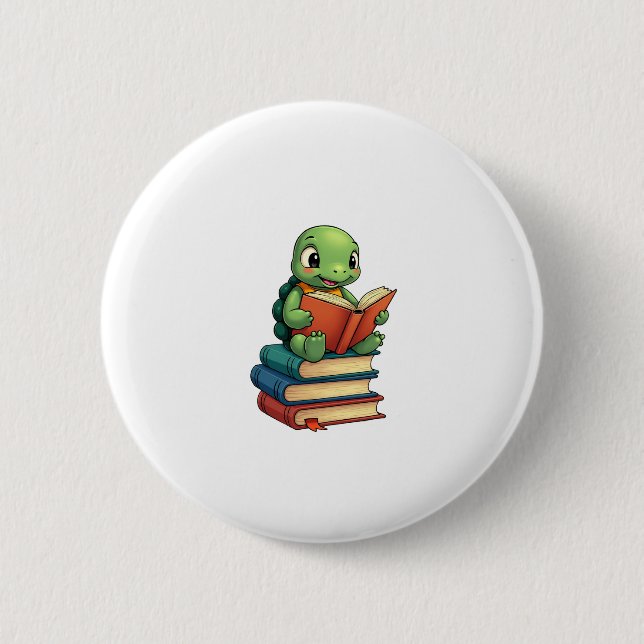 Adorable Turtle Reading Books (3) 2 Inch Round Button (Front)