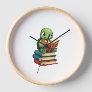 Adorable Turtle Reading Books (3) Clock