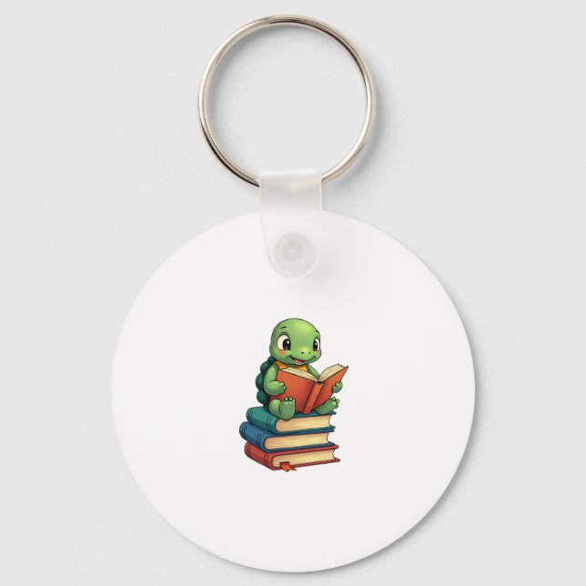 Adorable Turtle Reading Books (3) Keychain (Front)