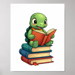 Adorable Turtle Reading Books (3) Poster