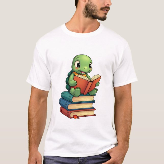 Adorable Turtle Reading Books (3) T-Shirt (Front)