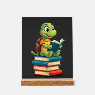Adorable Turtle Reading Books (4) Acrylic Sign