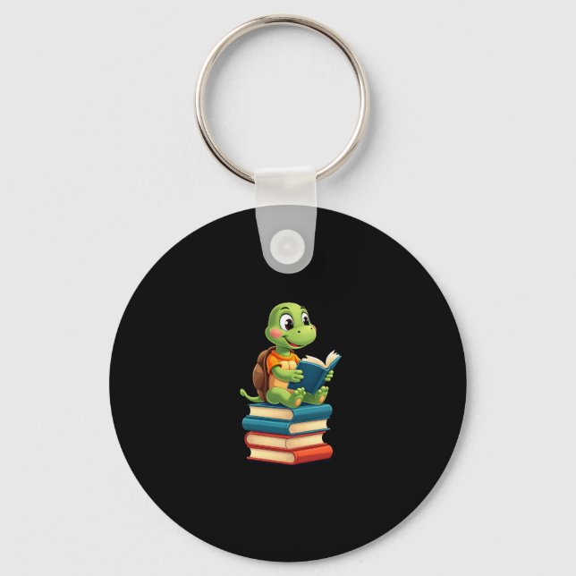 Adorable Turtle Reading Books (4) Keychain (Front)