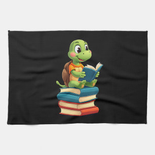 Adorable Turtle Reading Books (4) Kitchen Towel