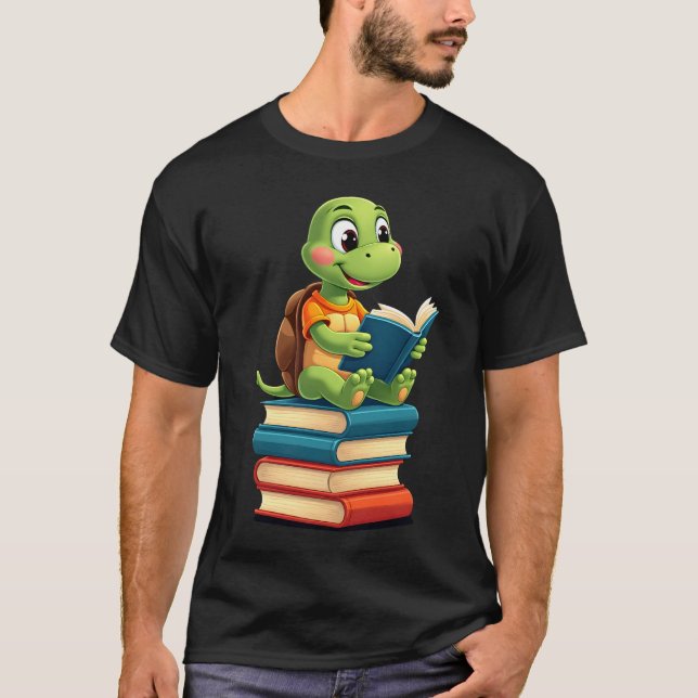 Adorable Turtle Reading Books (4) T-Shirt (Front)