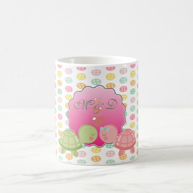 Adorable Turtles In Love On Colourful Buttons Coffee Mug (Center)