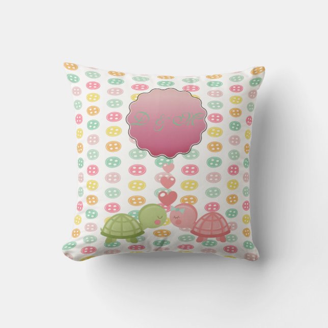 Adorable Turtles In Love On Colourful Buttons Throw Pillow (Front)