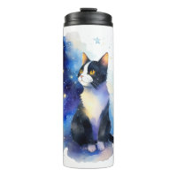 Adorable Tuxedo Cat Watercolor Illustration