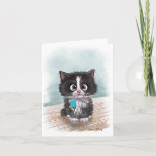 Adorable Tuxedo Kitten Cartoon Card