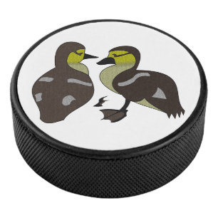 Adorable Twin Baby Duckling Huddling Cartoon Hockey Puck