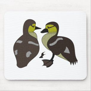 Adorable Twin Baby Duckling Huddling Cartoon Mouse Pad