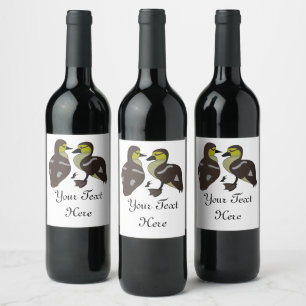 Adorable Twin Baby Duckling Huddling Cartoon Wine Label