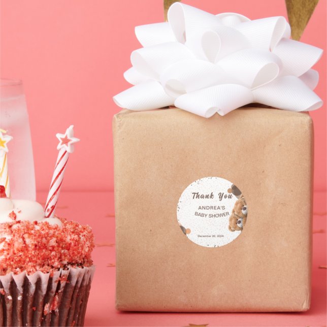 Adorable Twin Bears Baby Shower Classic Round Sticker (Party)