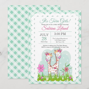 Adorable Twin Girls Giraffes Baby Shower Invitation