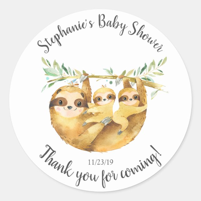 Adorable Twins Sloth Baby Shower Favour Sticker (Front)
