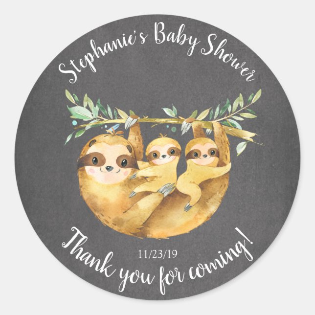 Adorable Twins Sloth Baby Shower Favour Sticker (Front)