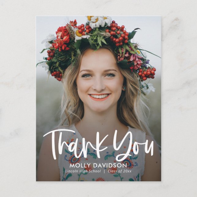 Adorable Type Modern Graduation Thank You Postcard (Front)