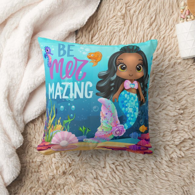 Adorable Under the Sea Be Mer-mazing Mermaid Throw Pillow (Blanket)