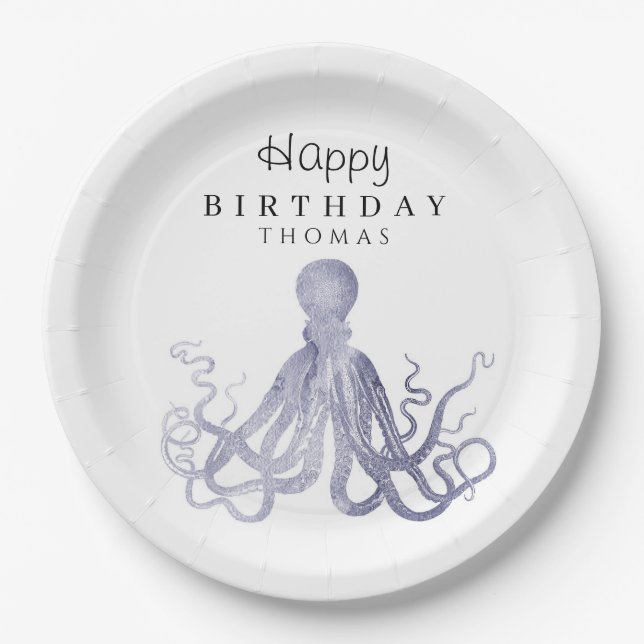 Adorable Under the Sea Octopus Birthday  Paper Plate (Front)