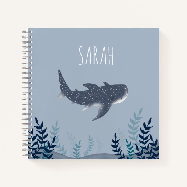 Adorable Under the Sea Whale Shark name Notebook (Front)