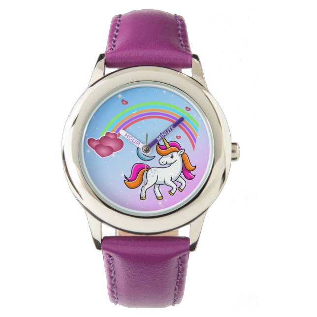 Adorable Unicorn, Colourful Rainbow, Stylish Watch (Front)