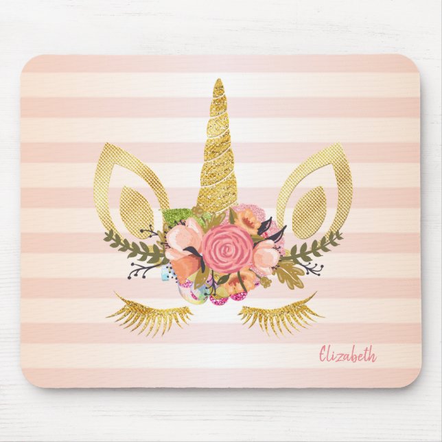 Adorable Unicorn Face, Stripes -Personalized Mouse Pad (Front)