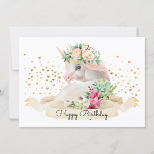 Adorable Unicorn Illustration Kids Happy Birthday Card