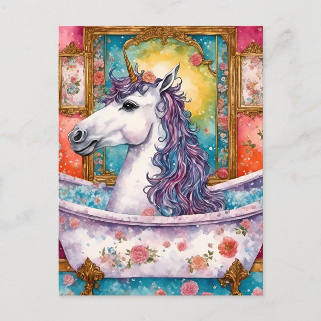 Adorable Unicorn in the Bath Postcard (Front)