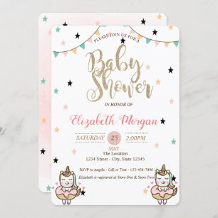 Adorable Unicorn, Stars Baby Shower Invitation