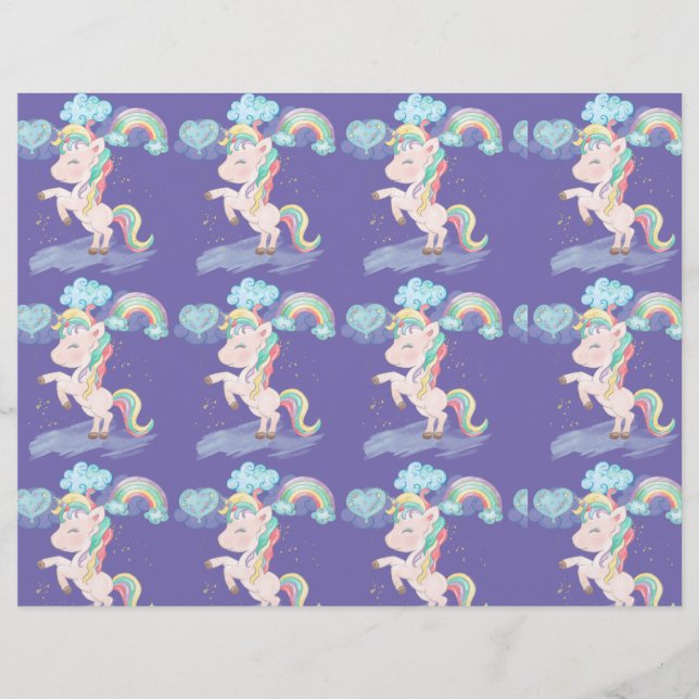 Adorable Unicorns, Rainbows, Scrapbook Paper (Front)