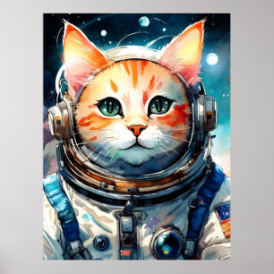 Adorable USA Astronaut Cat Poster