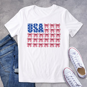 Adorable USA Gingham Coquette Bow Patriotic Tri-Blend Shirt