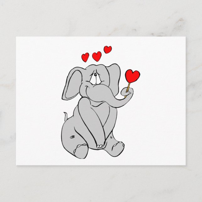 Adorable Valentine Character Cute Elephant Hearts Holiday Postcard (Front)