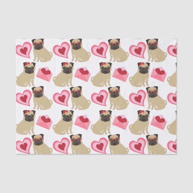 Adorable Valentine Pugs Tissue Paper (Front)