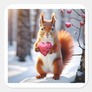 Adorable Valentine - Squirrel Holding Red Heart  Square Sticker