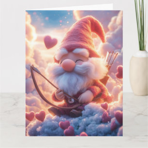 Adorable Valentine's Day Gnome with Bow and Arrow Card