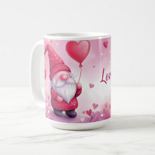 Adorable Valentine's Day Gnome with Heart Balloon Coffee Mug