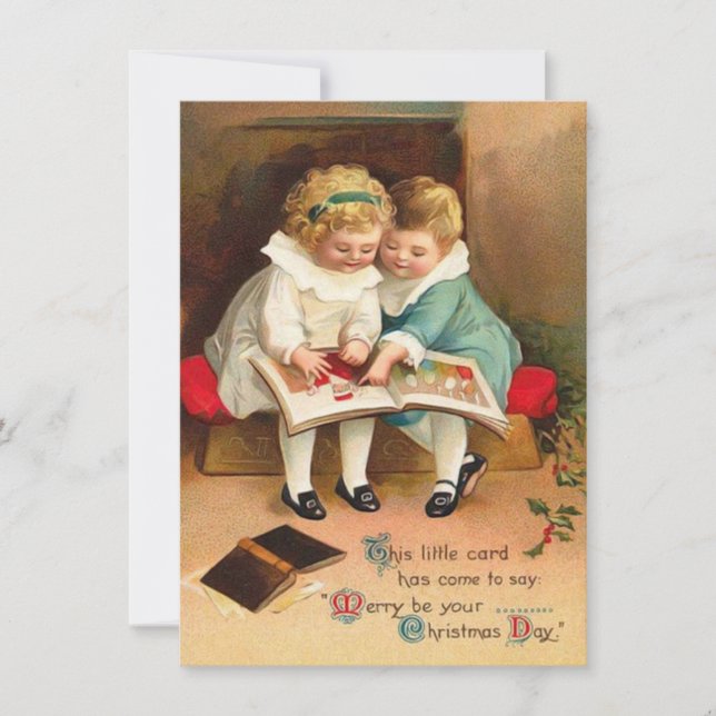 Adorable Victorian Children Vintage Christmas Card (Front)
