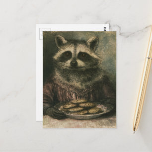 Adorable Victorian Raccoon Eating Cookies Postcard
