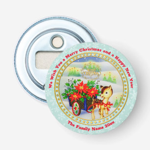 Adorable Vintage Christmas Reindeer & Flower Cart Bottle Opener